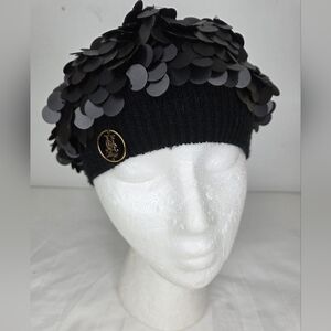Juicy Couture OS Black Sequin Knit Merino Wool Hat